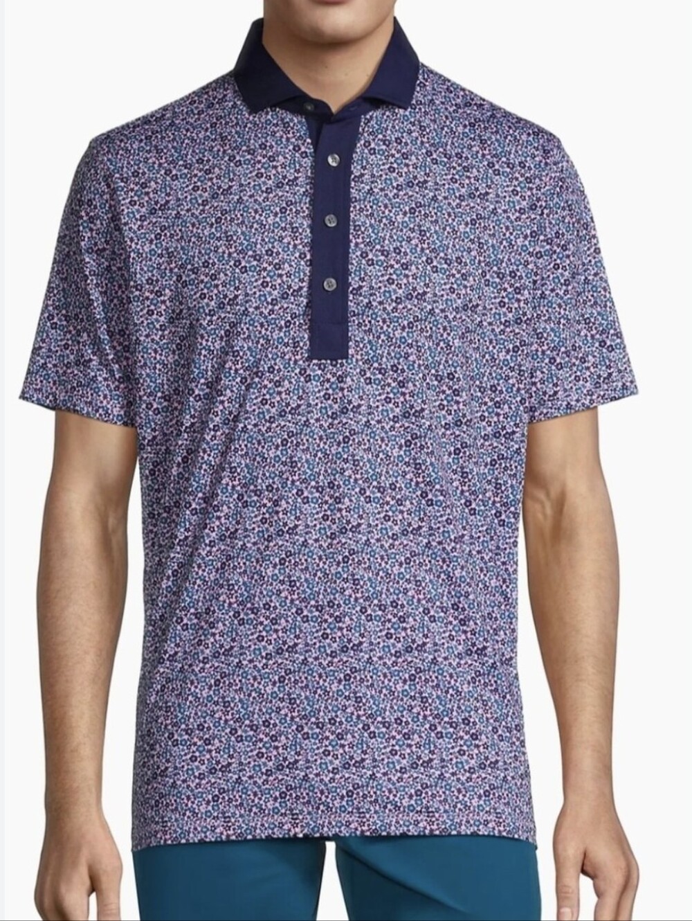 Greyson Island Fever Hawaiian Floral Inspired Print Short Sleeve Polo Size L